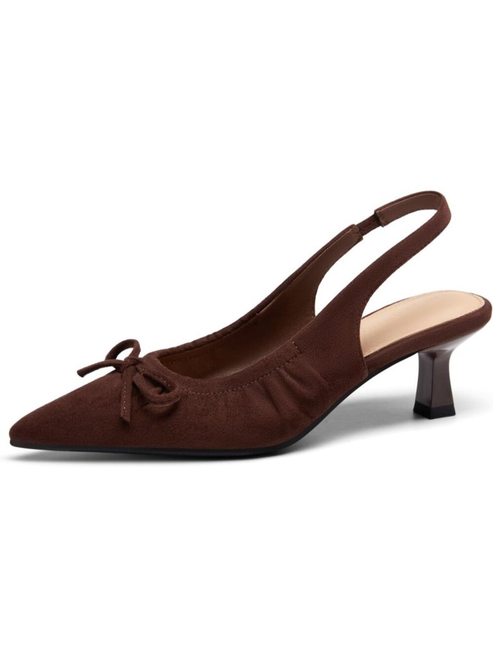 Women's Chocolate Faux Suede Slingback Low Heels Bow Pointed Toe Casual Pump